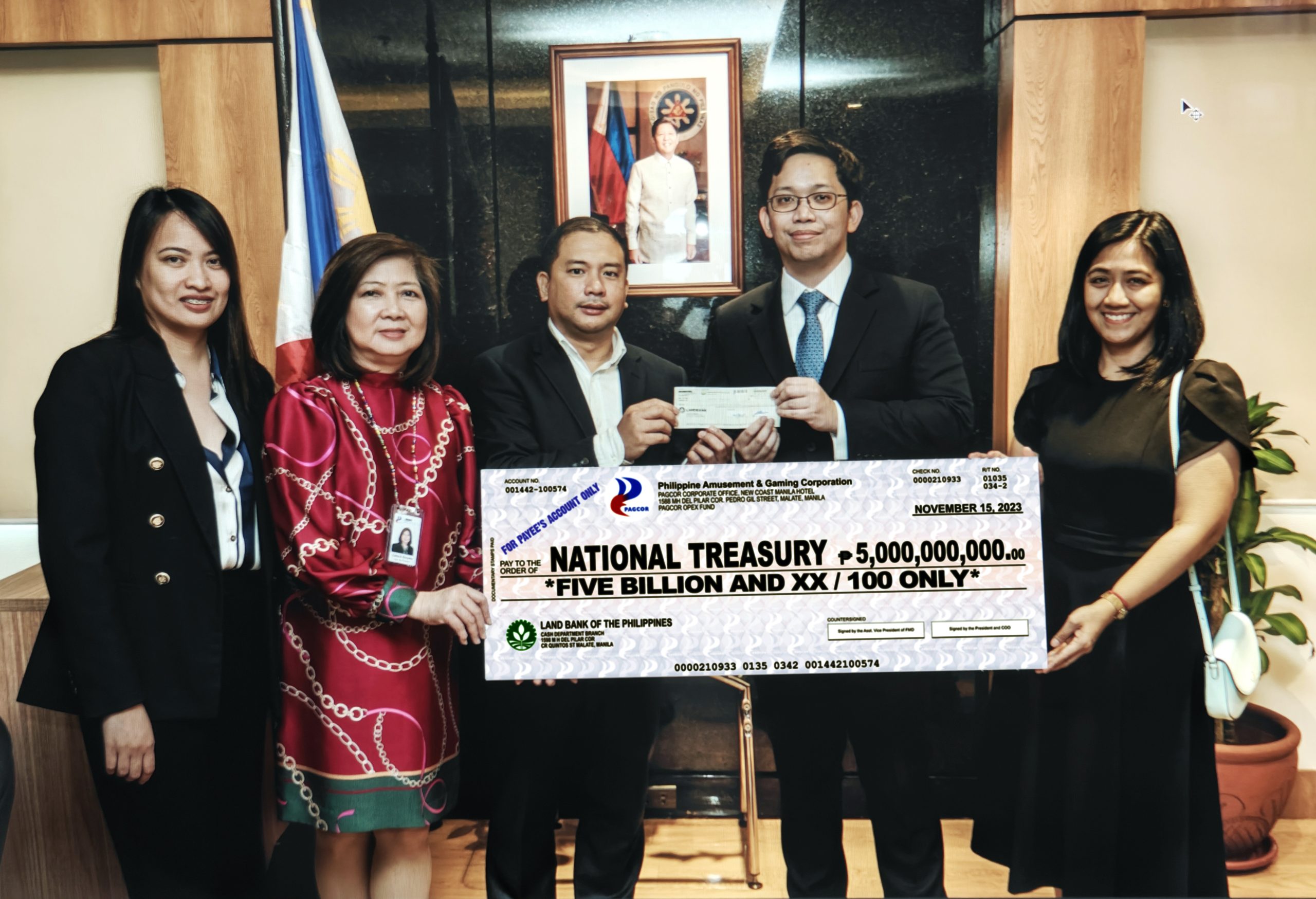 PAGCOR Sends Extra PHP5 Billion to National Treasury