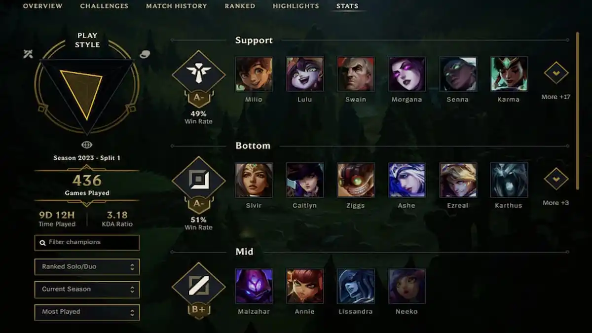 Player profile and stats from the League of Legends launcher