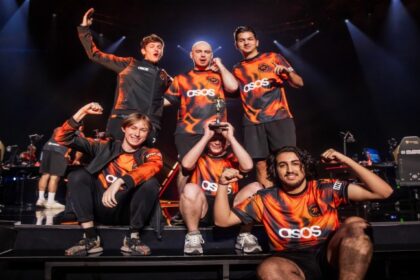 Fnatic poses onstage after victory against FUT Esports at VALORANT Champions Los Angeles Playoffs Stage at the Shrine Expo Hall on August 18, 2023 in Los Angeles, California.