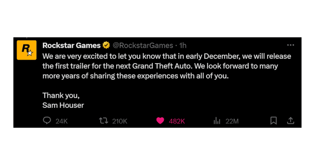 Rockstar Announces Official Release Date for GTA 6 in December