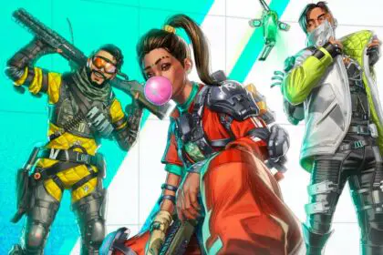 Mirage, Rampart, and Crpyto lean over in the Apex Legends season 20 graphic.