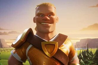 Erling Haaland's Clash of Clans character smiling at the camera while wearing full yellow armor