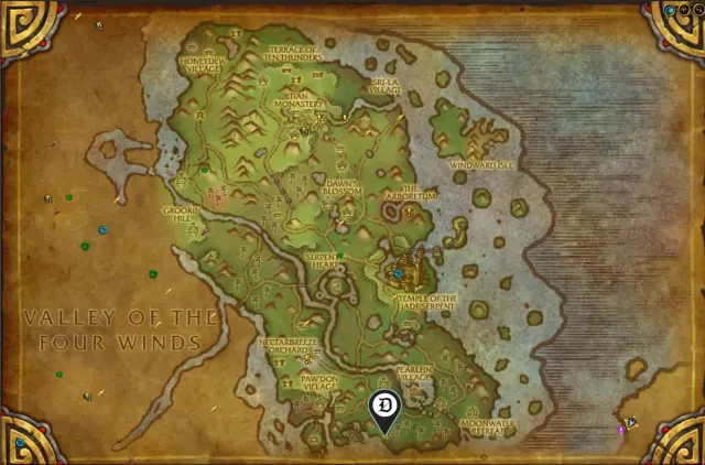 Map of the Jade Forest, showing where to find Lorewalker Cho